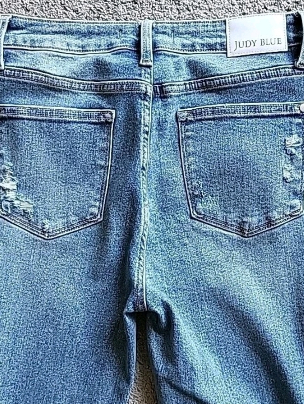 Judy Blue Jeans Womens 7/28 Blue Denim Bootcut Distressed Stretch Raw Hem Fray - Picture 6 of 13